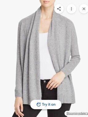 Bloomingdale's 2-Ply Cashmere Light Grey Open Cardigan L